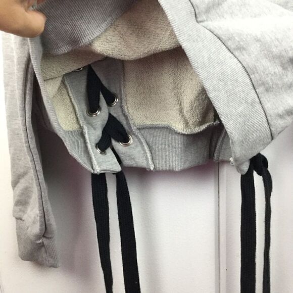 Storets Gray Sweatshirt Cropped Top Black Lace-Up Side, Size - Small - Picture 9 of 9